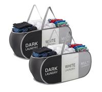 2 Pack Collapsible Laundry Basket, 3 Compartment 103L Capacity Pop Up Laundry Hamper with Reinforced Handles, Reusable Large Foldable Clothes Washing Baskets for Bathroom Apartment Bedroom Dorm Travel