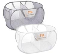 2 Pack Collapsible Laundry Basket, Double Compartment Clothes Hamper