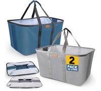 2 Pack Collapsible Laundry Baskets 68L, Fabric Washing Basket,Blue/Gray | 68L Each, Quick-Fold Hampers Fold Flat 2cm, Sturdy 600D Oxford Washing Baskets with Handles & Feet, for Bedroom Bathroom