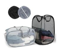 2 Pack Collapsible Laundry Baskets, 75L Mesh Pop up Laundry Basket with Side Pocket Handles, Large Foldable Washing Basket for Laundry Bathroom Kids Room Travel Camping