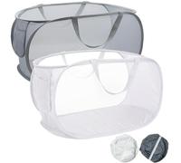2 Pack Collapsible Laundry Baskets - Mesh Pop Up Laundry Basket Hamper with Reinforced Handles & Side Pocket, Foldable Clothes Basket for Bathroom, Bedroom, Dorm, Travel