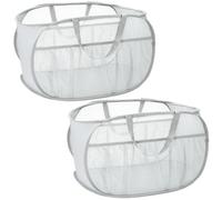 2 Pack Collapsible Laundry Baskets, Upgrade Pop Up Laundry Hamper with Convenient Bags, Foldable Laundry Basket Mesh Light Weight, Easy to Carry Clothes Hampers for Laundry, Dorm, Toys, Travel Grey