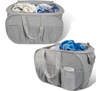 2 Pack Collapsible Laundry Baskets with Lid, Foldable Laundry Basket with 9 Pockets, Pop Up Hamper with Dual Handles, 99L Sturdy Hampers for Clothes, Groceries, Supplies, Tools, Grey