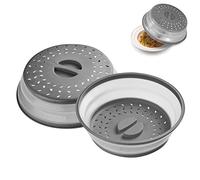 2 Pack Collapsible Microwave Cover Splatter Proof Food Plate, 10.5 inch Round With Grip Handle, Dishwasher Safe and BPA Free