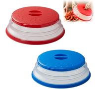 2 Pack Collapsible Microwave Food Cover BPA Free TPR, 10.5inch Round with Grip Handle, Multi-Functional Microwave Lid Basket Strainer for Fruit Vegetables Kitchen (Red+Blue)
