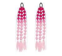 2 Pack Colored Ponytail Extension for Women Girls Hair Extensions with Rubber Bands for Braiding Synthetic Hairpieces Wig for Crazy Hair Day Cosplay Party Dress Up (Rose Red&Ligth Pink)