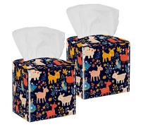 2 pack Colorful funny cute farm animals (17) Tissue Box Cover Leather Tissue Holder Facial Tissue Case Paper Organizer for Bathroom, Vanity Countertop, Tabletop, Car