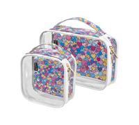 2 Pack Colorful Lovely Valentine Hearts clear decorative hanging toiletry bag TSA approved water-resistant travel makeup bag Airport Airline Compliant de maquillaje, Colorful lovely Valentine hearts,