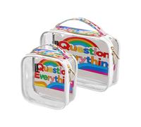 2 Pack Colorful Question Everything clear decorative toiletry travel bag TSA approved multifunctional small cosmetic bag shaving essentials Bolsa de maquillaje, colorful question everything, One Size