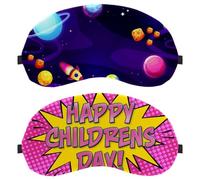 2 Pack Comic Style Childrens Day Pink Background Sleep Mask, Eye Mask for Men Women, No Pressure Night Eye Cover, Breathable Sleeping Eye Mask, Light Blocking