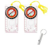 2 Pack Compass Set, Hiking Compass Navigation with Keychain Whistle, Multifunctional Waterproof Compasses for Outdoor Activities, Camping, Trekking, and Team Adventures