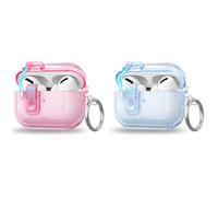 [2-Pack] Compatible with AirPods Pro 3 Case with Automatic Lock, Soft TPU Highly Transparent Shockproof Protective Cover (Pink+Blue, for AirPods Pro 3)