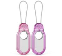 2 Pack Compatible with Samsung Galaxy Smart Tag 2 Case TUDIOW Secure Holder with Wire Cable Lock for Smart Tag 2 Anti-Lost Protective Case for SmartTag 2 (Clear Purple + Clear Pink)