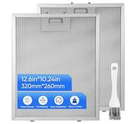 2 Pack Cooker Hood Filter Replacement 260x320mm with Steel Wire Brush | 5-Layer Aluminium Mesh, Easy to Install and Washable Kitchen Extractor Fan Vent Metal Grease Filter, 9mm Thick