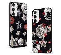 2 Pack Cool Y2K Phone Case for Samsung Galaxy A36 6.64",Y3K Cute Stars Kawaii Bow Cases Lips Print Disco Ball Red Ribbon Pattern Cover,Black Slim Protection Funda for Women Teens for Samsung A36
