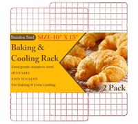 2-Pack Cooling Racks for Cooking and Baking - 10" x 15"Heavy Duty Stainless Steel Wire Rack for Baking, Grilling, Roasting - Oven & Dishwasher Safe - Fits Jelly Roll Sheet Pan（Rose Gold）