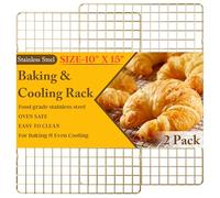 2-Pack Cooling Racks for Cooking and Baking - 10" x 15"Heavy Duty Stainless Steel Wire Rack for Baking, Grilling, Roasting - Oven & Dishwasher Safe - Fits Jelly Roll Sheet Pan（Gold）
