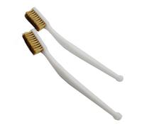 2 Pack Copper Wire Brush for Cleaning 3D Printer Filament Residue, Brass Bristle with Plastic Handle Industrial Cleaner Tool, 7 Inch Long for Light Metal and Battery Scrubbing, White