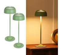2 Pack Cordless Rechargeable Table Lamp with Full Aluminium Body, Modern 5200mAh Mushroom Touch Bedside Lamp with 3 Colour Modes, IP54 Cozy Ambient Light for Living Room Bedroom & Home Décor, Green