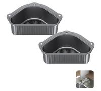 2 Pack Corner Sink Strainer Tri-Holder Basket ABS Plastic Drain Protector for Leftover Food Debris Black(Gray)