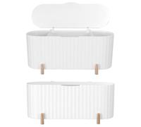2 Pack Cosmetic Storage Box White with Three Compartments | Desktop Organising for Small Items and Tableware, Cover Included, Ps and PP Build, Neat Space Saver