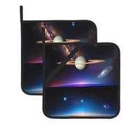 2 Pack Cosmic Saturn Square Pot Holders with Hanging Loop, Heat Resistant Oven Mitts Pads for Kitchen Microwave Grilling, Hanging Hot Handle Trivet Set