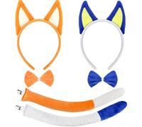 2-Pack Costume Accessory Set - Blue & Orange Ear Headbands, Clip-On Tails & Bow Ties for Adults Dress-Up, Cosplay & Themed Dog-Inspired Looks