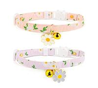 2 Pack Cotton Breakaway Cat Collar with Bell,Pink&Purple Flowers Pendant Cute Cat Collar Kitten Collar,Ideal for Girl Cats Boy Cats