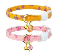 2 Pack Cotton Breakaway Cat Collar,Yellow&Pink Rose Pendant Kitten Collar Cute Cat Collar with Bell,Ideal for Girl Cats Boy Cats