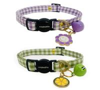 2 Pack Cotton Breakaway cat Collars with Bell,Safety Quick Release Pendant Cute Kitten Collar,Adjustable 20-30cm (Purple+Grass Green, 20-30cm)