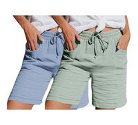2 Pack Cotton Linen Shorts for Women UK Summer Ladies Solid Colour Drawstring Knee Length Cropped Trousers with Pockets Elastic Waist Loose Casual Capri Bermuda Shorts Lightweight Beach Hot Pants