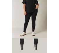 2 Pack Cotton Stretch Leggings Evans Black 22-24