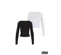2 Pack Cotton Stretch Long Sleeve Ruched Side Crop Tops Urban Classics Black XL