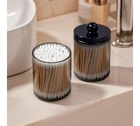 2 Pack Cotton Swab Holder with Sl lack Lids, 10oz Clear Bathroom Organizer Jars for Cotton Balls and Rounds, Shatter-Resistant Apothecary Canisters for Modern Vanity Decor