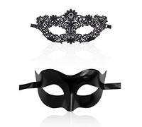 2-Pack Couple Prom Masks, 1 Phoenix Pattern, 1 Black Classic Style, LaceSuitable for Sexy Elegant Party, Carnival of Venice, Halloween, Masquerade, Blindfold Mystery Half Mask Men and Women (Combo A)