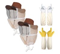 2 Pack Cowboy Beekeeper Hat with 2 Pair Beekeeping Gloves,Bee Keeper Hat with Veil,Bee Hat with Visibility Veil,Outdoor Professional Beekeeping Protective Gear