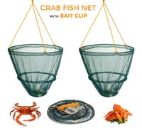 2-Pack Crab Drop Nets with Bait Clip & 11m Rope - Safe Crabbing Basket for Crabs, Lobsters & Crayfish