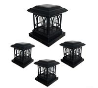 2 Pack Crackle Glass Solar Column Lights for Outdoor Fence Posts IP44 Weather Resistant Auto On Off Light Sensor (white yellow)