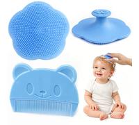 2-Pack Cradle Cap Brushes, Silicone Baby Bath Cradle Cap Comb, Bear Design, Gentle Grooming, Daily Scalp Care, Baby Care Essential(Blue)