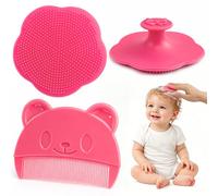2-Pack Cradle Cap Brushes, Silicone Baby Bath Cradle Cap Comb, Bear Design, Gentle Grooming, Daily Scalp Care, Baby Care Essential(Pink)