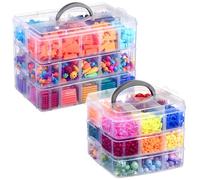 2 Pack Craft Storage with Removable Dividers, Clear 3-Tier Plastic Organiser Box, Small Parts Bead Organiser for Jewellery, Art, DIY Crafts, Kids Toys, Small Items