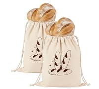 2-Pack Cream Bread Bags, Linen Bread Storage Bags for Homemade Bread, Reusable Baguette Bag and Bread Proofing Cover, Fabric Drawstring Bag to Keep Bread Fresh, Proving Bags for Dough