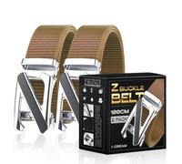 2 Pack Cream Men Nylon Canvas Belts With Adjustable Automatic Z Buckle For Outdoor Work Travel Hiking And Casual Jeans