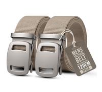 2 Pack Cream Mens Nylon Canvas Webbing Belts With Quick Release Automatic Slide Buckles For Outdoor Daily Wear