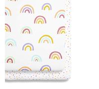 2 Pack Crib Fitted Sheets 44 x 80cm - Rainbow Design - Light, Breathable & Luxurious Jersey Cotton Made To Last & Designed To Fit SnüzPod Bedside Cribs