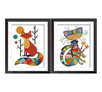 2 Pack Cross Stitch Kits for Stamped DIY Cross Stitch Kits Easy Patterns Embroidery Seven Colour Fox and Cat for for Adults Girls Kids Home Decoration