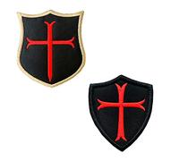 2 Pack Crusader Knights Warrior Flag Templar Cross Shield Shoulder Logo Applique Military Morale Embroidered Fastener Hook & Loop Emblem Patch for Caps,Bags,Backpacks,Clothes,Vest,Military
