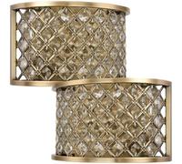 Loops 2 PACK Crystal Cage Wall Light Brass & Glass Shade Modern Twin Bulb Lounge Lamp in Clear Loops Clear