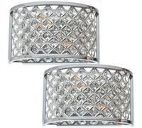 Loops 2 PACK Crystal Cage Wall Light Chrome Glass Shade Modern Twin Bulb Lounge Lamp in Clear Loops Clear