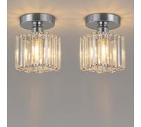 LEDSone 2 Pack Modern Crystal Chandeliers Ceiling Light Crystal Chandelier with Glass Shade Ceiling Lights Living Room,Hallway Ceiling Light Fitting Flush Ceiling Lamp for Hall, Bathroom, Chrome
